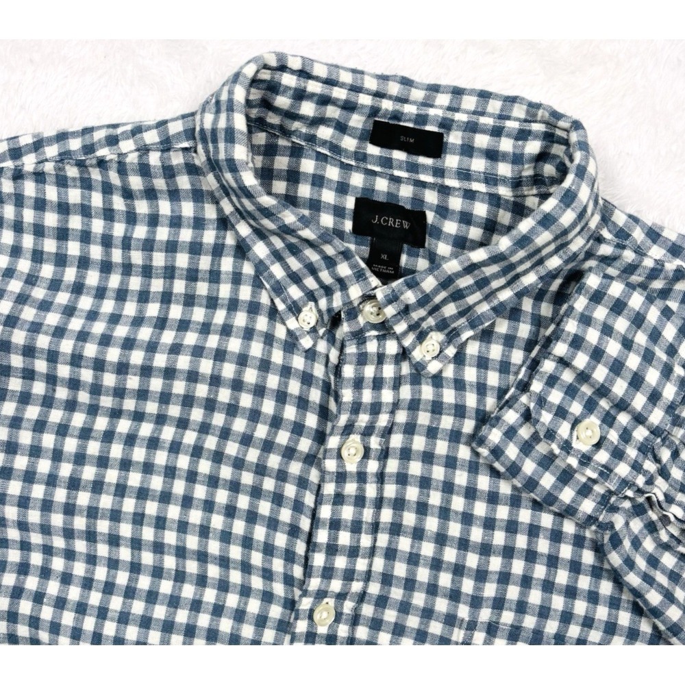 J Crew Baird McNutt Irish Linen Button Shirt Men XL (FIT L) Gingham Check Preppy